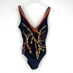 Vtg Gottex Swimsuit Womens‎ 12 Chainlink Old Money Preppy Equestrian Nautical